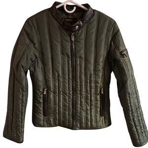 NWOT Green Jason Kole Puffer Jacket with Brown Trim Small